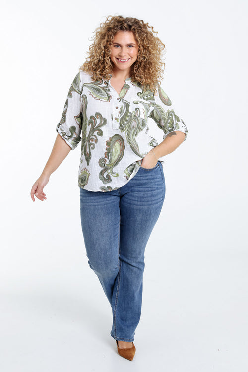 Bluse aus bedrucktem Baumwollvoile mit Paisleymuster-Paprika-7