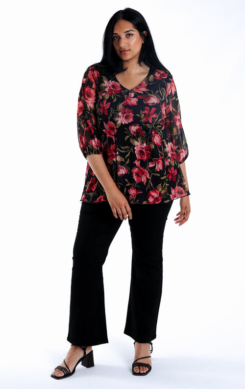 T-Shirt mit Blumenmuster aus Netzstoff-Paprika-7