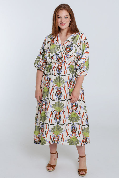 Lange Kleid aus bedruckter Viskose mit Blumenmuster-Paprika-9