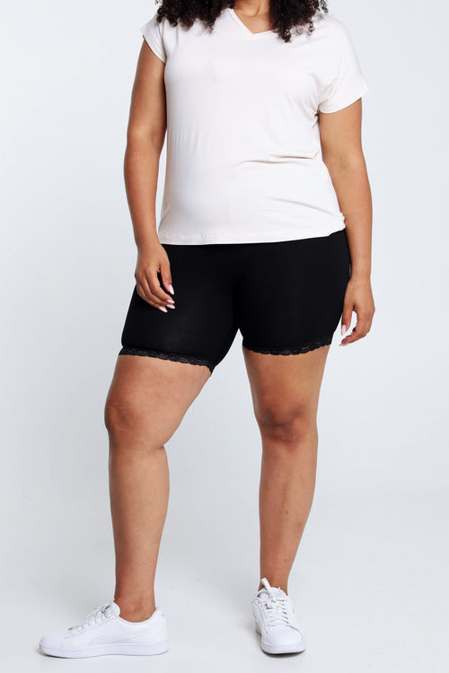 Unifarbene Leggingshorts aus Viskose mit Spitzendetails-Paprika-1