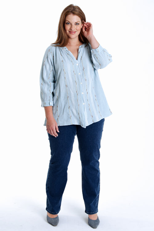 Blouse en coton unie avec détail multicolore-Paprika-9