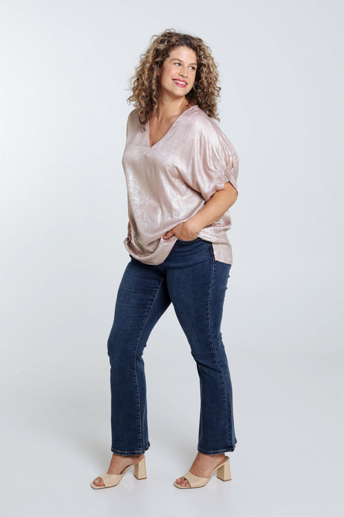 Unifarbene, glänzende Bluse mit Ballonärmeln-Paprika-9