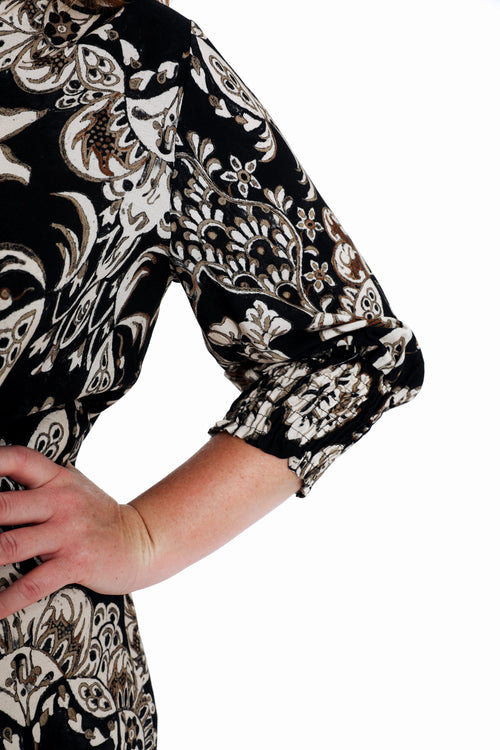 Kurzes Kleid aus bedrucktem Viskose mit Blumenmuster-Paprika-7