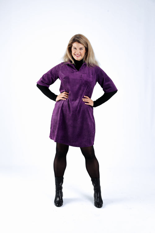 Einfarbiges Kleid aus Cord-Paprika-7