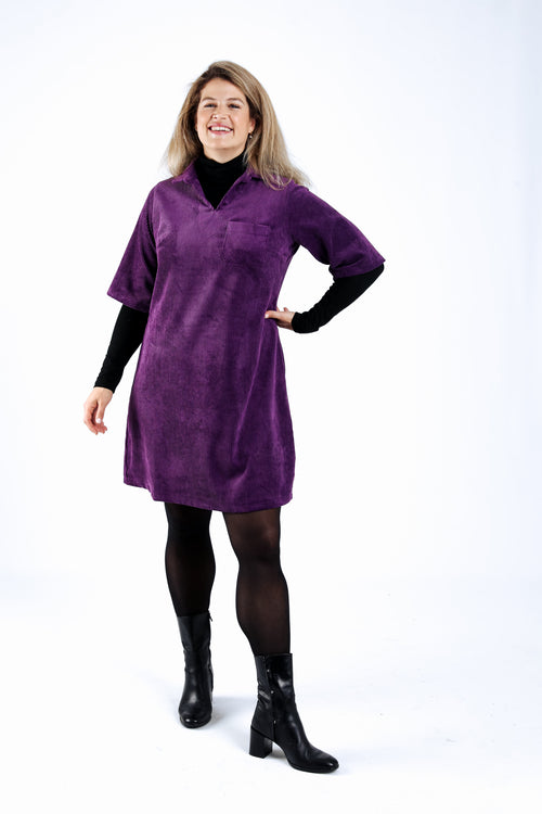 Einfarbiges Kleid aus Cord-Paprika-6