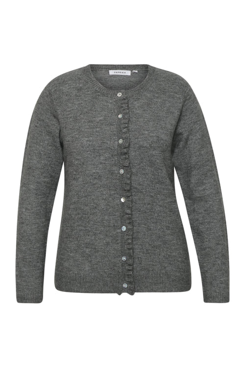 Uni farbener, geknöpfter Cardigan mit Rüschen-Paprika-8