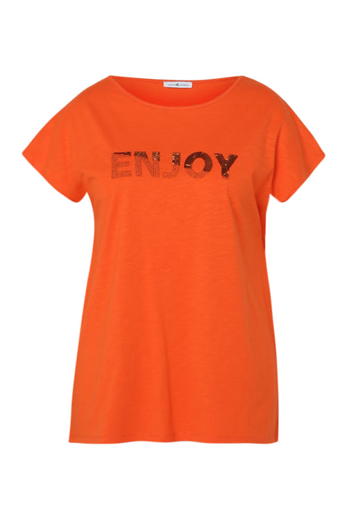 Einfarbiges T-Shirt mit Enjoy-Stickerei und Pailletten-Paprika-10