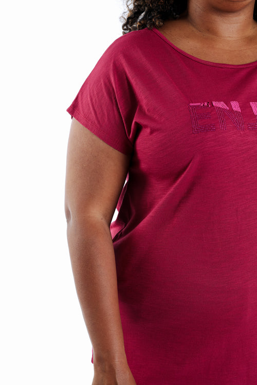 Uni Baumwoll-T-Shirt „Enjoy“ mit Pailletten-Paprika-5