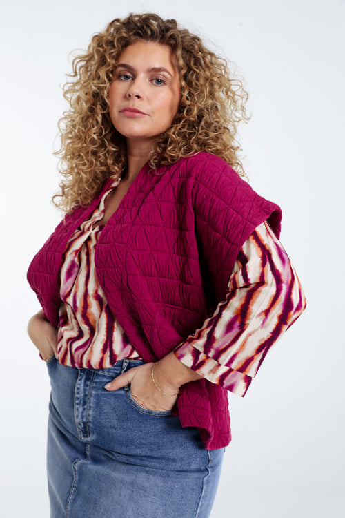 Wattierte einfarbige Kimono-Jacke-Paprika-5