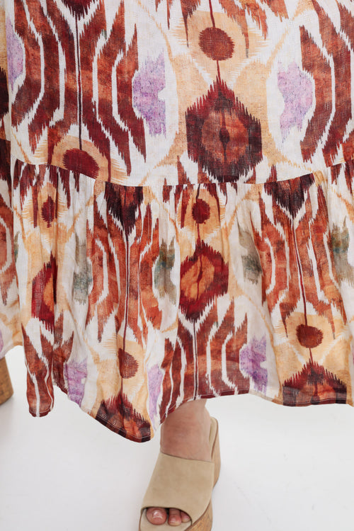 Langes Kleid aus bedruckter Viskose im Ethnostil-Paprika-6