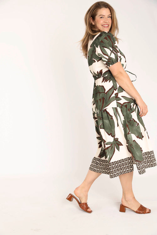 Kleid aus Viskose mit Blattmuster-Paprika-7