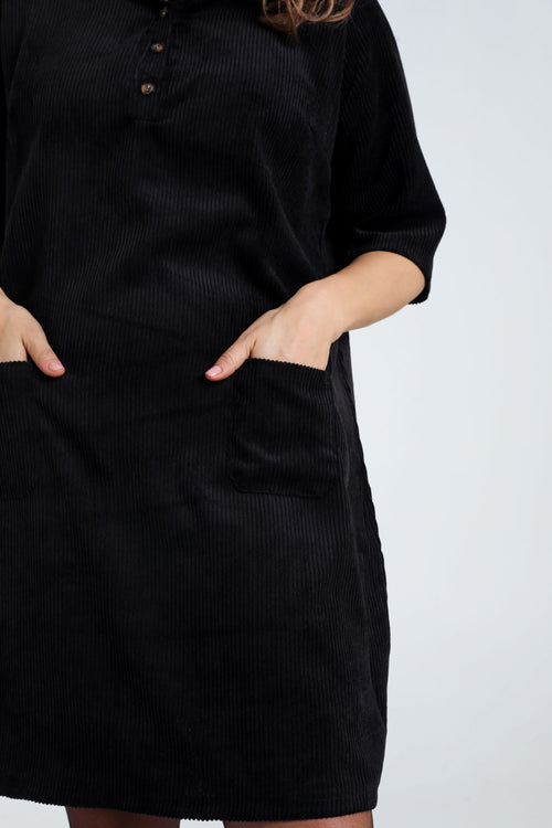 Kurzes, unifarbenes Cordkleid mit aufgestickten Taschen-Paprika-4