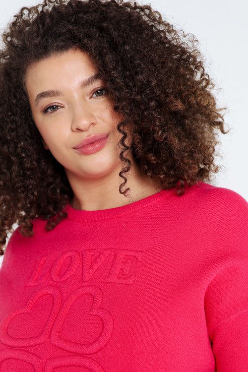 Unifarbener Pullover aus Viskose mit Reliefbuchstaben „LOVE“-Paprika-5