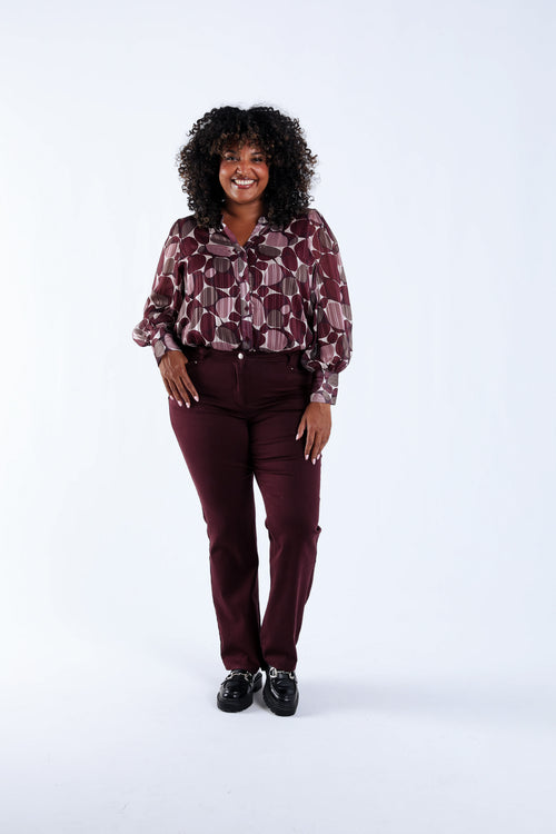 Bedruckte Bluse mit Folienrundungen-Paprika-5