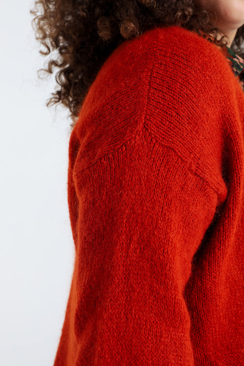 Unifarbener, offener Cardigan aus weichem Mohair-Paprika-6