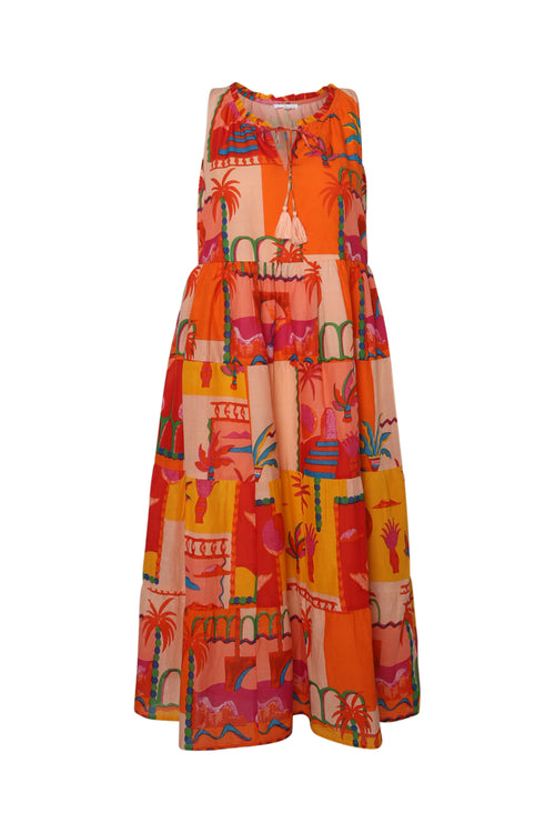Kleid aus bedruckter Baumwolle mit tropischem Muster-Paprika-10