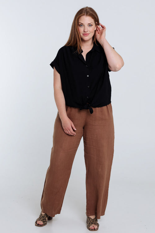 Knotbluse aus einfarbigem Viskose-Paprika-8
