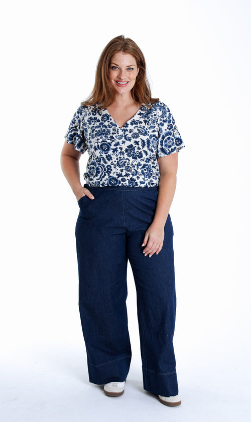T-shirt en maille froide imprimé floral bicolore-Paprika-9