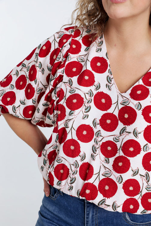 Blusenshirt mit Blumenmuster-Paprika-5