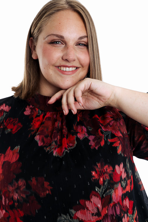 Bluse mit verschwommenem Blumenmuster-Paprika-3