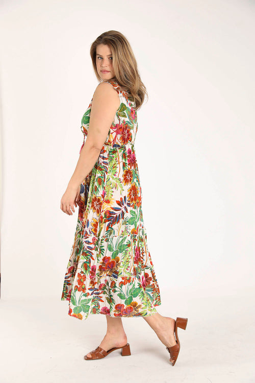Kleid aus Viskose mit Blumenmuster und Lurex-Paprika-8