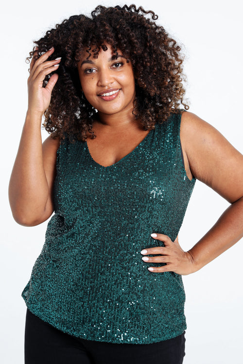 Unifarbenes, gerade geschnittenes Top mit Pailletten-Paprika-1