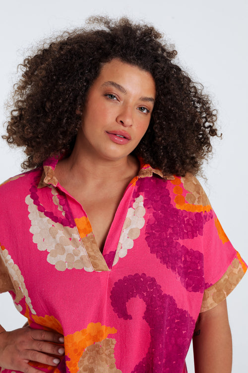 Bluse aus bedruckter Baumwolle mit Blumenmuster-Paprika-4