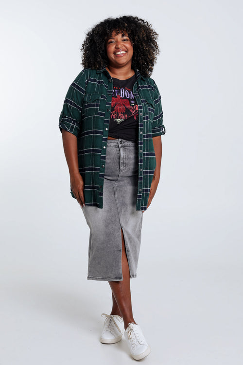 Halblanger, unifarbener Rock mit Schlitz vorne und 5 Taschen-Paprika-9