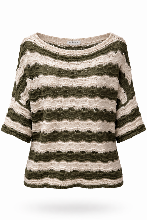 Pull en crochet rayé-Paprika-1