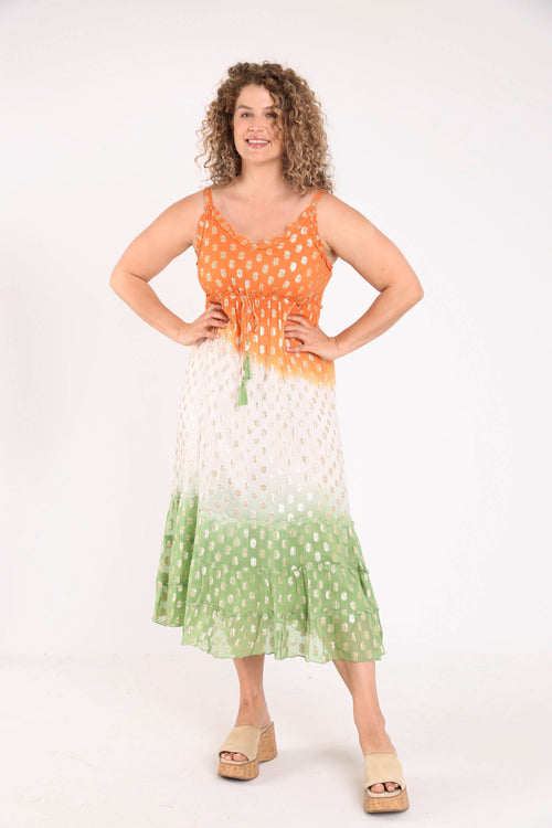 Langes Kleid mit Farbverlauf und Folienprint-Paprika-9