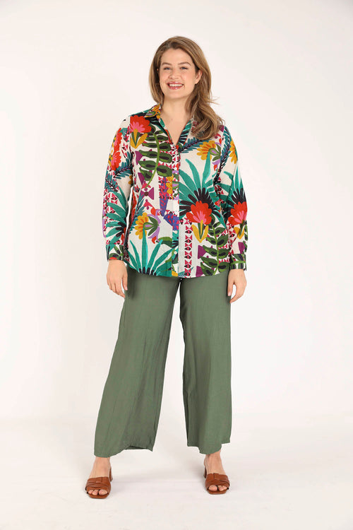 Bedruckte Baumwollbluse mit tropischem Muster-Paprika-7