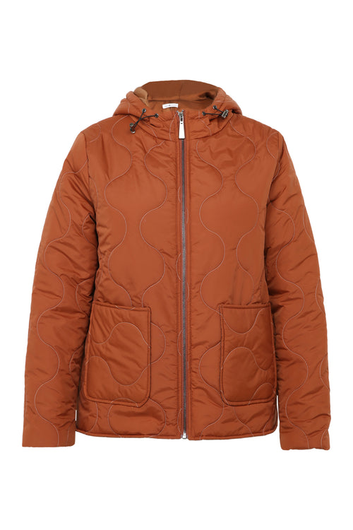 Kurze, unifarbene Daunenjacke mit großen Taschen, Kapuze und Stickerei-Paprika-11