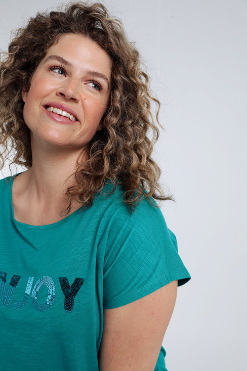 Einfarbiges T-Shirt mit Enjoy-Stickerei und Pailletten-Paprika-3