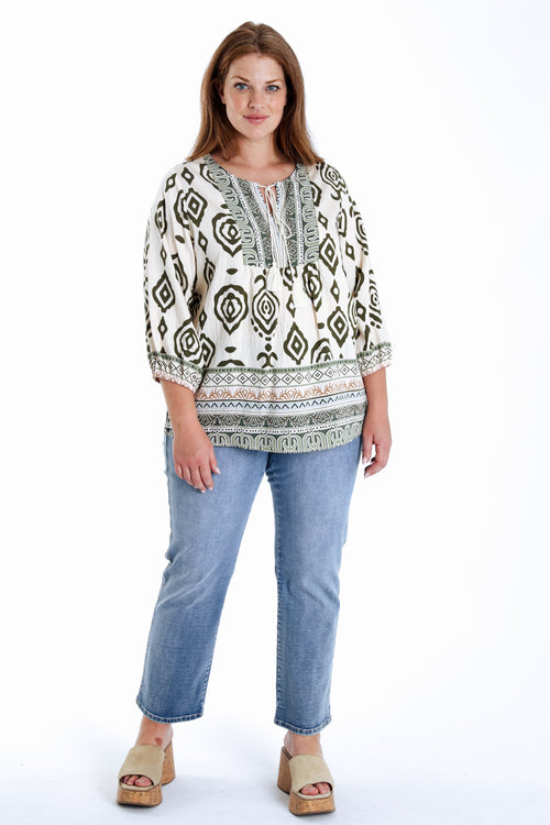 Bluse aus bedrucktem Viskose-Ethnomuster-Paprika-10
