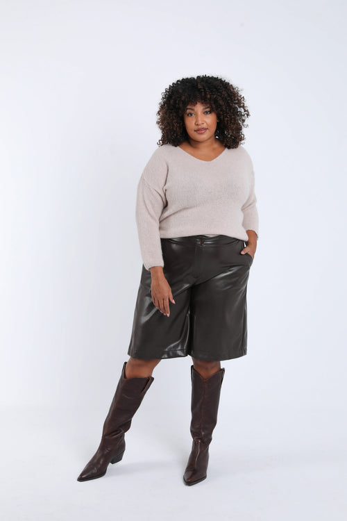 Einfarbige Bermuda mit Lederoptik-Paprika-8