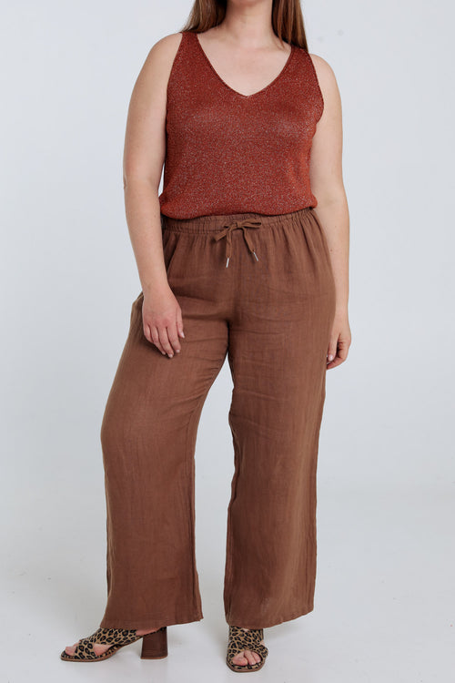 Einfarbige Leinenhose-Paprika-2