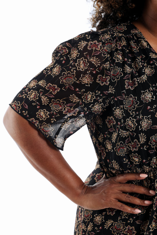 Kurzes Kleid aus bedrucktem Blumenvoile-Paprika-4