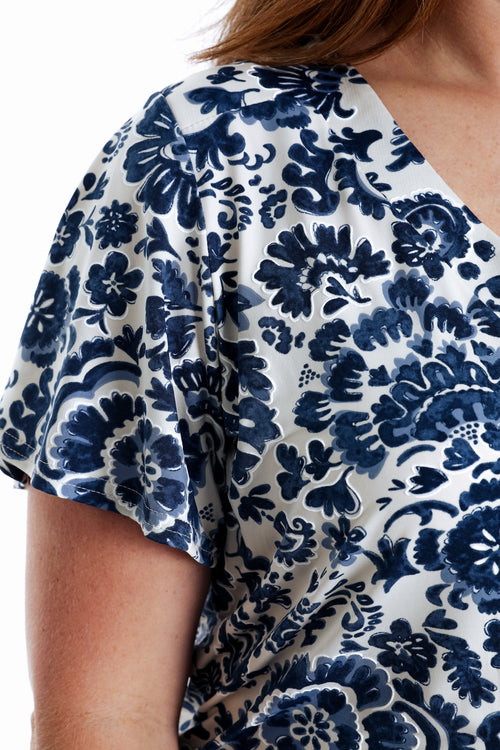 T-shirt en maille froide imprimé floral bicolore-Paprika-4