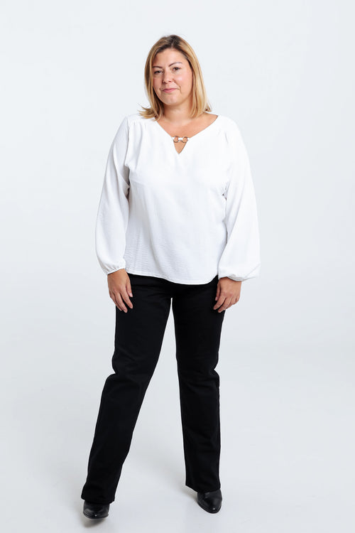 Unifarbenes T-Shirt mit Lurex und Schmuckbesatz-Paprika-7