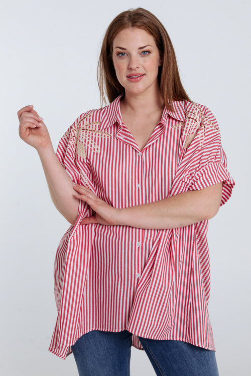 Oversized gestreifte Baumwollbluse mit Stickereien-Paprika-2