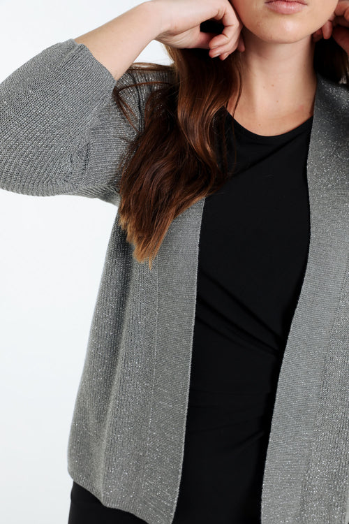 Kurzer, unifarbener Cardigan aus Viskose mit Lurex-Paprika-6