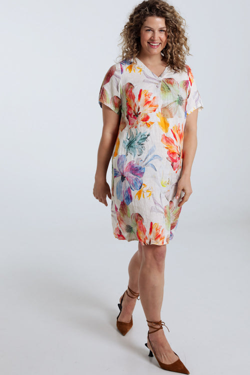 Leinenkleid mit Blumenmuster-Paprika-7