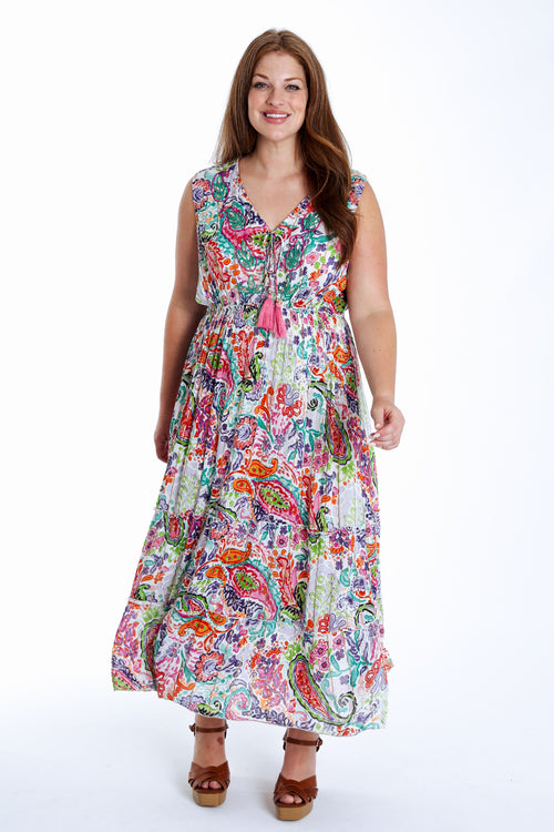 Robe longue en viscose imprimé floral avec lurex-Paprika-9