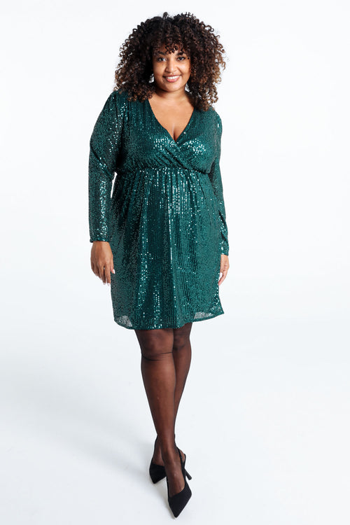 Paillettenkleid mit Wickelausschnitt-Paprika-7