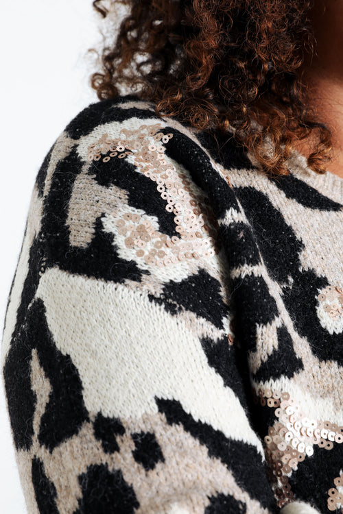 Pull imprimé peau de bête détail sequins-Paprika-5