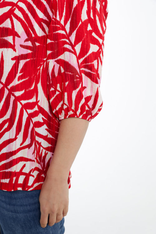 Bluse aus bedruckter Viskose mit Blattmuster-Paprika-4