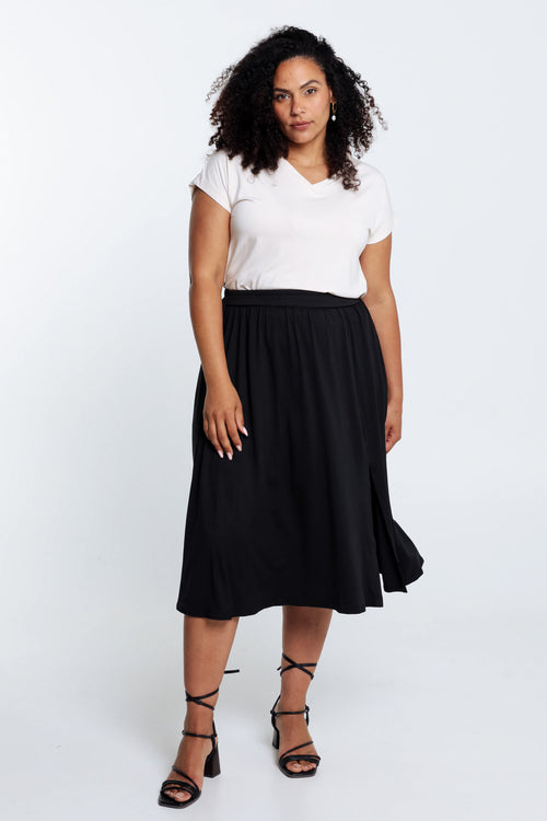 Halblanger, unifarbener Rock mit Schlitz-Paprika-8