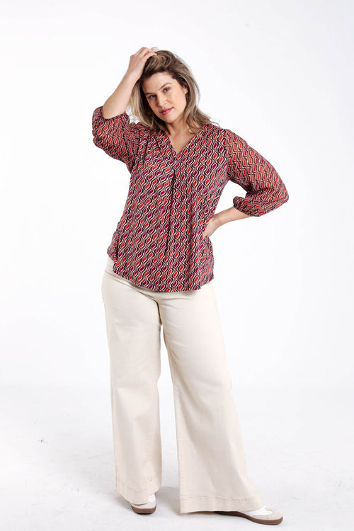 T-Shirt aus Voile mit grafischem Druck und Lurex-Paprika-9