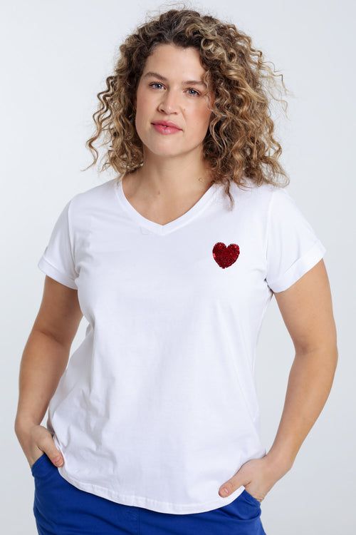 Einfarbiges Baumwoll-T-Shirt mit Paillettenherz-Paprika-1