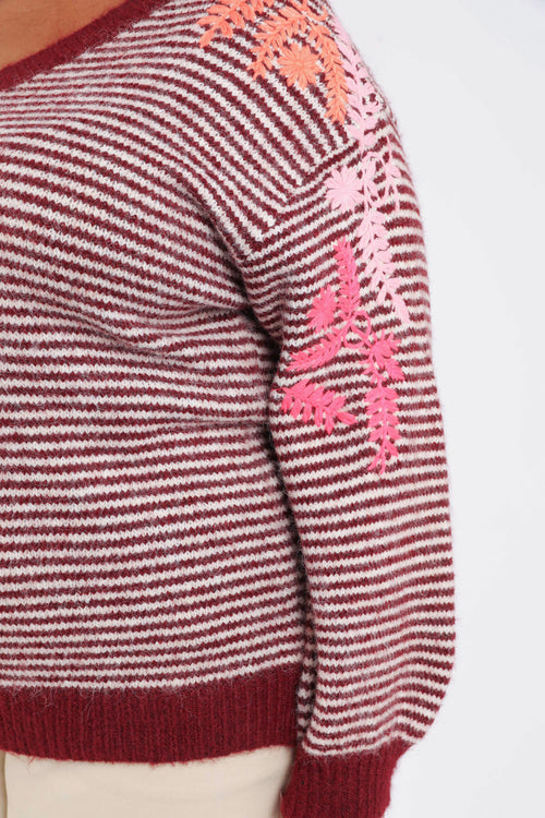 Pull rayé avec broderies-Paprika-5